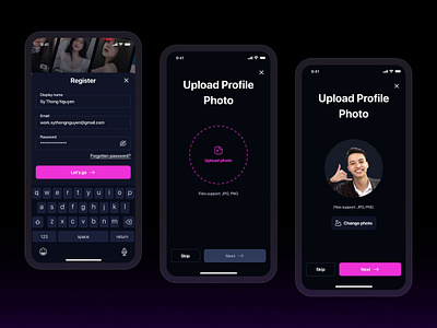 Register Screens UI Design - Idol Streaming App UI Kit idol show app idol streaming app register ui design app sign up ui design app streaming app design