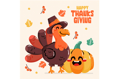 Flat Thanksgiving Celebration celebration decoration family festival food gathering holiday illustration pumpkin thanksgiving turkey vector