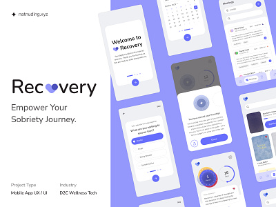 Recovery ~ Empower Your Sobriety Journey // Mobile App UI / UX app branding case study casestudy design figma graphic design health illustration logo mobile motion motion graphics product productdesign recovery sobriety typography ui ux