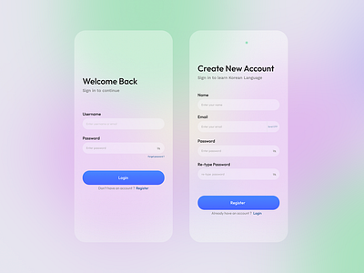 Login & Register Page Glass UI design designing figma glass login glass register ui glass ui login page ui mobile ui register page ui lass ui ui design