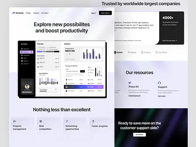 Zenbase Workflows automations startup features analytics b2b b2c corporate dashboard data design enterprise landing page marketing productivity saas software landing page software website startup tool ui web webflow webpage