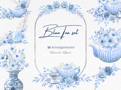 Watercolor Blue Tea Clipart aquarelle blue rose blue watercolor clipart floral floral illustration graphic elements hand drawn hand painted illustrations ink invitation designs painting tea clipart tea illustration tea party invitation watercolor watercolor clipart watercolor designs watercolour