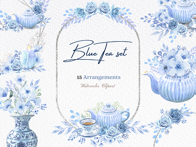 Watercolor Blue Tea Clipart aquarelle blue rose blue watercolor clipart floral floral illustration graphic elements hand drawn hand painted illustrations ink invitation designs painting tea clipart tea illustration tea party invitation watercolor watercolor clipart watercolor designs watercolour