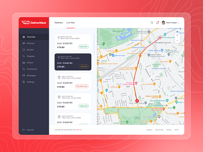 Delivery Dashboard Map View app dashboard delivery grocery map map view meat red screen