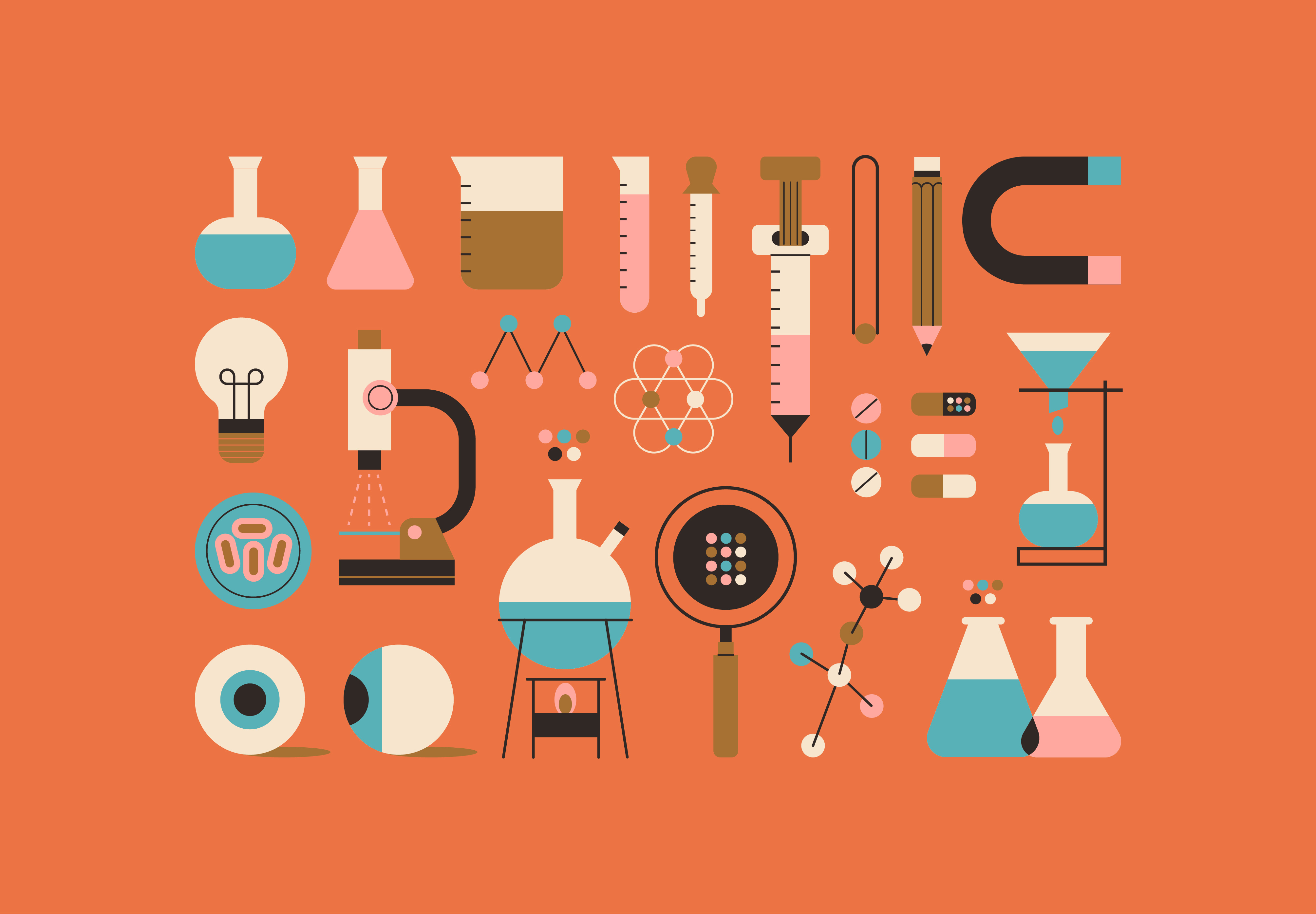 Lab instruments art atomic design digital art eyes illustration lab laboratory lamp medicine microscope palette pencil pills science syringe test tubes vector