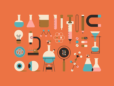 Lab instruments art atomic design digital art eyes illustration lab laboratory lamp medicine microscope palette pencil pills science syringe test tubes vector