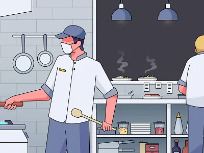 Restaurant Kitchen Illustration chef flat design graphic design illustration restaurant