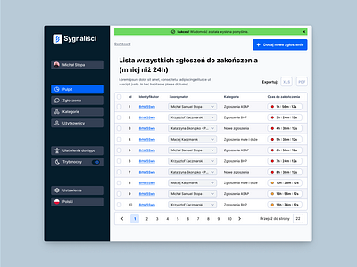 Sygnaliści - Desktop Application - UI Design app design dashboard desktop app listing michal stopa polish app polish application polish designer sygnalisci ui design