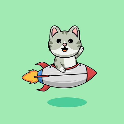 Cute cat riding rocket cartoon illustration graphic graphic design ui