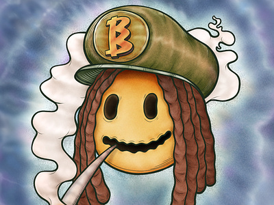 "rastaman smiley" art color pencil design digital painting draw dream emoticon fun graphic design high illustration logo music nft rasta smiley smoke water ink