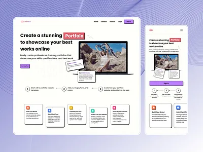 Portico | Online portfolio maker branding business cards client landing mobile nav bar neubrutalism online tool portfolio portfolio maker promote responsive retro steps template theme ui design web app website