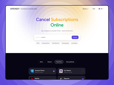 Xpendy - landing page apps cancel concept dark design landingpage modern online redesign subscription theme ui website xpendy