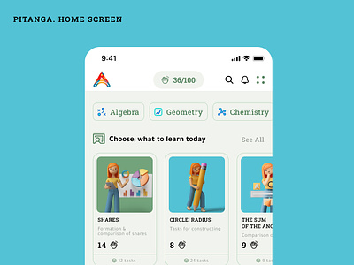 Pitanga - mobile app 3d branding calendar cards colors courses design e learning elinext home illustration learning logo mobile app school success tabs tasks ui ux