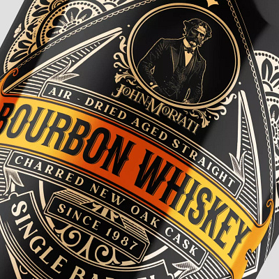 John Moriati Bourbon Whiskey bottle bourbon design graphic design liquor logo packaging print vintage whiskey