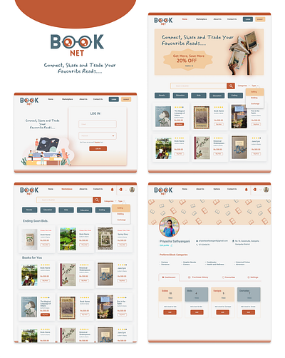 Book Sharing and Trading Platform book selling website book sharing book trading books books buying books selling books website buy clean clear commercial platform ui orange sell trading ui uiux