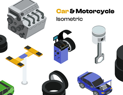 Car & Motorcycle Isometric car display graphic design illustration isometric motorcycle vector workshop