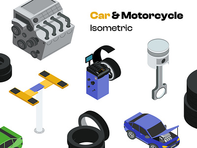 Car & Motorcycle Isometric car display graphic design illustration isometric motorcycle vector workshop