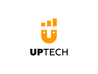 UPTECH branding design emblem face geometric graphic design growing icon identity it company logo logotype mark monogram negative space raising simple symbol u letter