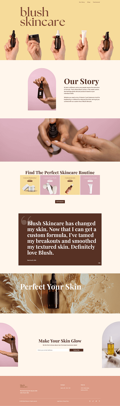Blush Skincare Website branding ecommerce graphic design landing page design minimalistic website skincare website ui web design website design
