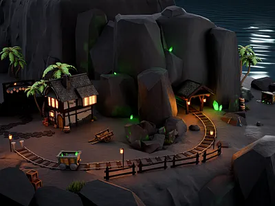 Game Location 3D Art 3d 3d art blender cartoon design fortress game illustration island location modelling render