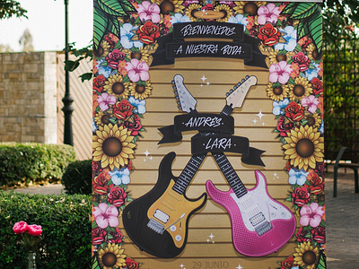 Photocall Andres & Lara´s wedding, by Marcos Segan. adobe illustrator design digital digital illustration flowers illustration lettering madrid marcossegan rock tattoo vector