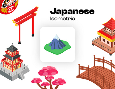 Japanese Element Isometric creative display graphic design illustration isometric japanese vector