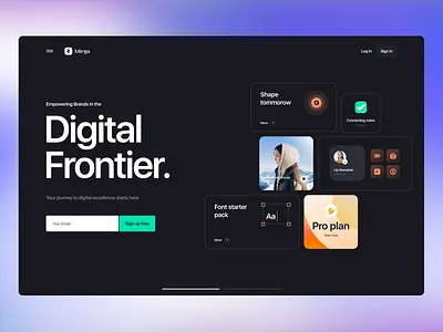 Mirga Website Header dark dark mode design digital agency digital marketing dilemma club gradient header ui ui trends ux web webdesign website widget website widgets