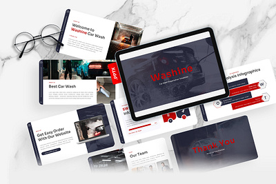 Washine PowerPoint Template agency black business car wash gsl key modern powerpoint ppt pptx presentation template red ui washine website