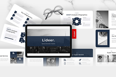 Lideer PowerPoint Template agency blue business gsl key lideer modern powerpoint ppt pptx presentation template ui website white