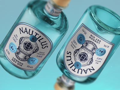 NAUTILUS | Label Concept blue bottle branding deep dive distillery gin graphic design label logo nautilus