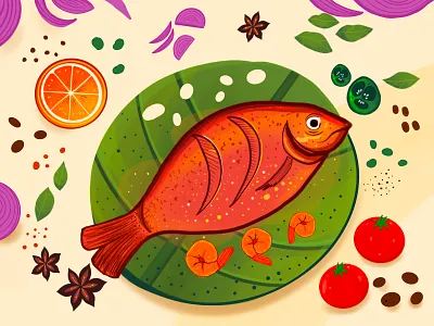 Grilled Fish Illustration best design cartoon illustration cartooning design illustraion illustration illustration art illustrator