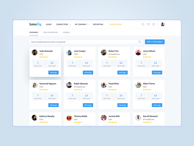 Confirmed SalesGiggers page b2b cards product design sales ui ux