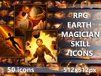 RPG Earth Magician Skill Icons 2d art asset assets fantasy game game assets gamedev icon icons illustration indie indie game magic magical magician rpg skill skills