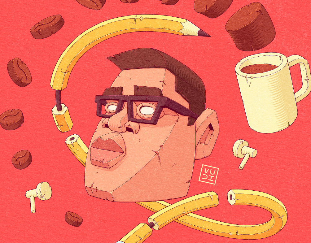 Self-portrait 3d abstract art artist character coffee design drawing face geometric glasses graphic head headphones illustration inspiration pencil portrait psychedelic surreal