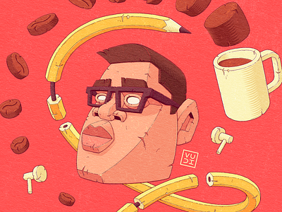 Self-portrait 3d abstract art artist character coffee design drawing face geometric glasses graphic head headphones illustration inspiration pencil portrait psychedelic surreal