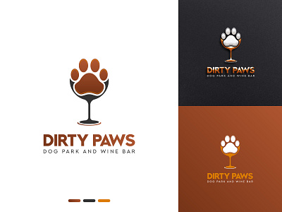 Dirty Paws Dog Park and Wine Bar | Wineglass with Paw | Logo bar branding brown dog dribbble glass gradient logo logo 2023 park paw pictorial mark vector wine wineglass