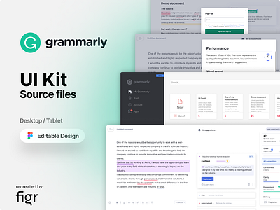 Grammarly Web UI (Redesigned) ai blog brand design editable edtech education elements figma grammarly kit nlp product share spelling themes ui ui ux university writing