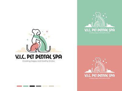 Pet Dental Spa | Lineart Dog and Cat | Logo cat cloud dog dribbble logo logo muted colors pet dental pet logo pet spa pictorial mark stars vector