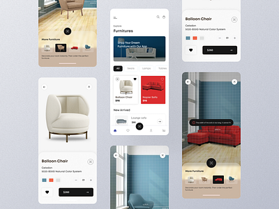 Furniture App Design UI | live room decoration animation animation ui ar char figma furniture furniture app furniture redesign furniture store modern popular shot redesign shopping sofa ui vr