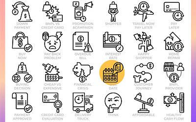 Buy Now Pay Later(BNPL) Icon Set bnpl business buy now pay later concept design icon icon set illustration outline