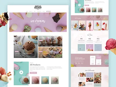 Ice Cream Website Design 3d animation branding figma graphic design ice cream ice cream landing page ice cream website like logo motion graphics ui website design