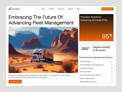 FleetWave - Revolutionizing Fleet Management - A Design Concept ai clean design fleet gradient header hero section landingpage management minimal modern saas tech trendy ui uiux ux web webapp website