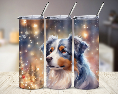 Australian Shepherd 20oz Tumbler Wrap PNG 20oz tumbler aussie aussie dog australian shepherd christmas cup design digital art dog dog girl dogs girl graphic design illustration mom skinny tumbler tumbler watercolor