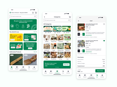 Eco-Friendly Product E-commerce App app appdesign branding cartpagedesign categorypage design ecofriendlyproducts ecommerceapp illustration mobileappscreen ui ux webdesign