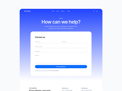 Contact page — Clonify clean contact contact page contact us modern ui ui kit ux web web design