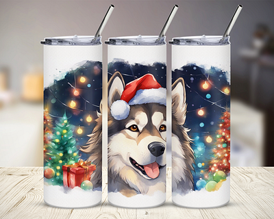 Christmas Alaskan Malamute 20oz Skinny Tumbler PNG 20oz tumbler alaskan malamute cup design cup designs design digital art dog dog mom dog tumbler graphic design hand drawn tumbler illustration skinny tumbler tumbler tumbler designs watercolor watercolor animal watercolor dog watercolor tumbler