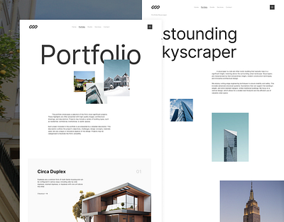 Portfolio section of an architecture landing page architecture design editorial ui web website