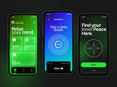 Meditation App UI design concept green meditation mobile ui uiuxdesign ux