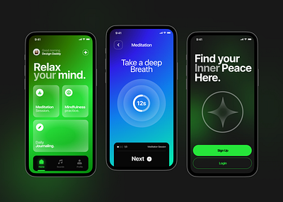 Meditation App UI design concept green meditation mobile ui uiuxdesign ux