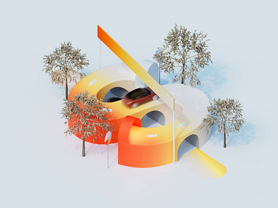 Car loop 3d brown car cgi circuit design motion graphics nature orange path road sign tesla tree trip